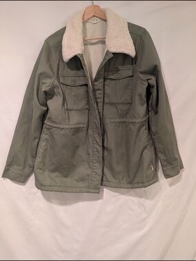 Hang Ten Olive Utility Jacket with Cream Sherpa Collar